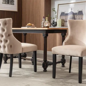 Set van 2 fluwelen gondelstoelen - massief houten poten - Beige ModernLuxe