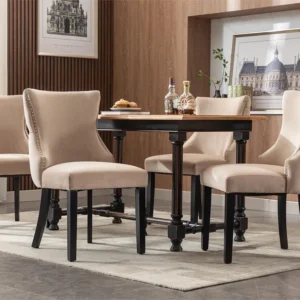 Set van 4 fluwelen gondelstoelen - massief houten poten - Beige ModernLuxe