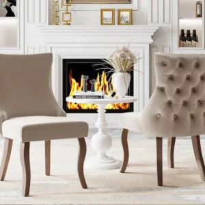 Set van 2 fluwelen gondelstoelen - massief houten poten - Beige ModernLuxe