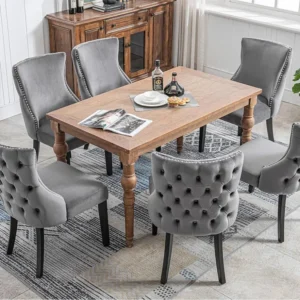 Set van 6 fluwelen gondelstoelen - massief houten poten - Grijs ModernLuxe
