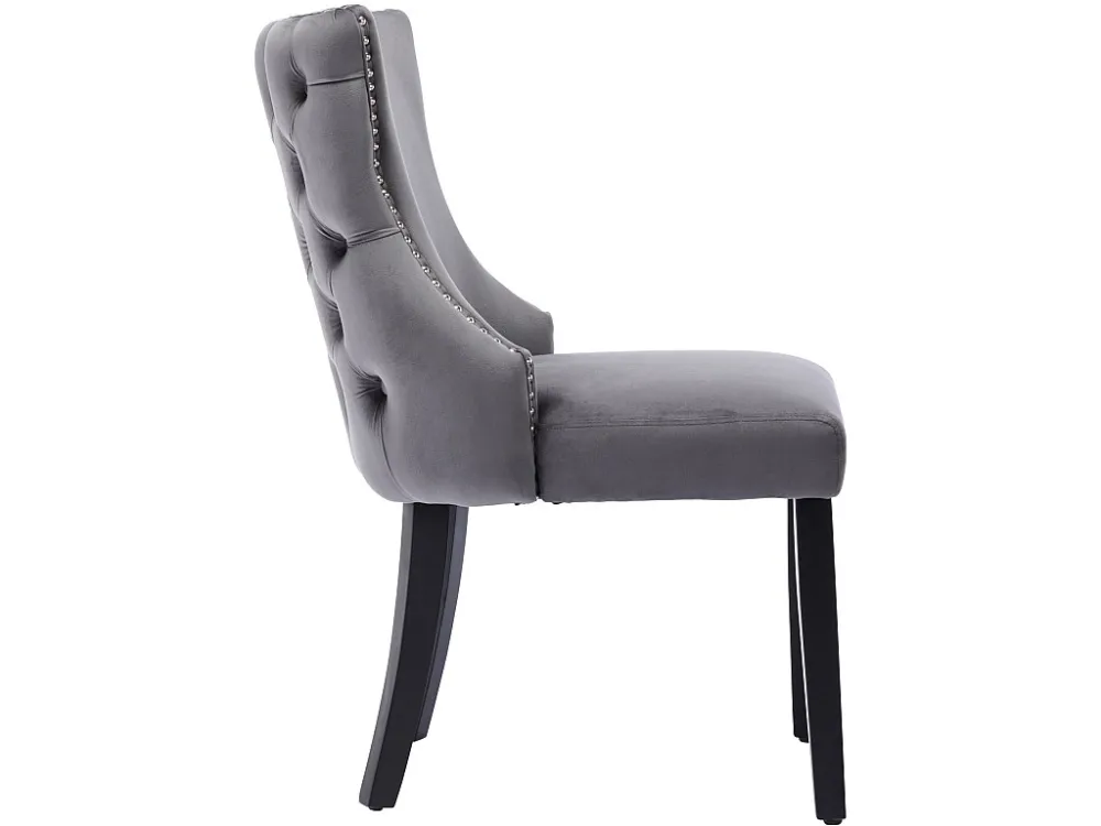 Set van 6 fluwelen gondelstoelen - massief houten poten - Grijs ModernLuxe