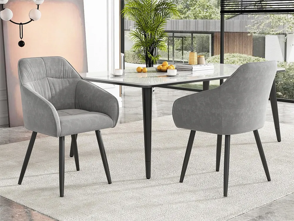 Set van 2 fluwelen stoelen met armleuningen - verstelbare poten - Grijs ModernLuxe