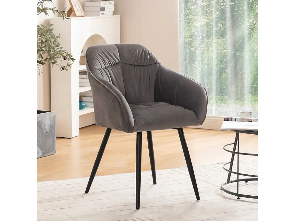 Set van 2 fluwelen stoelen met armleuningen - verstelbare poten - Grijs ModernLuxe