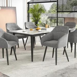Set van 6 fluwelen stoelen met armleuningen - verstelbare poten - Grijs ModernLuxe