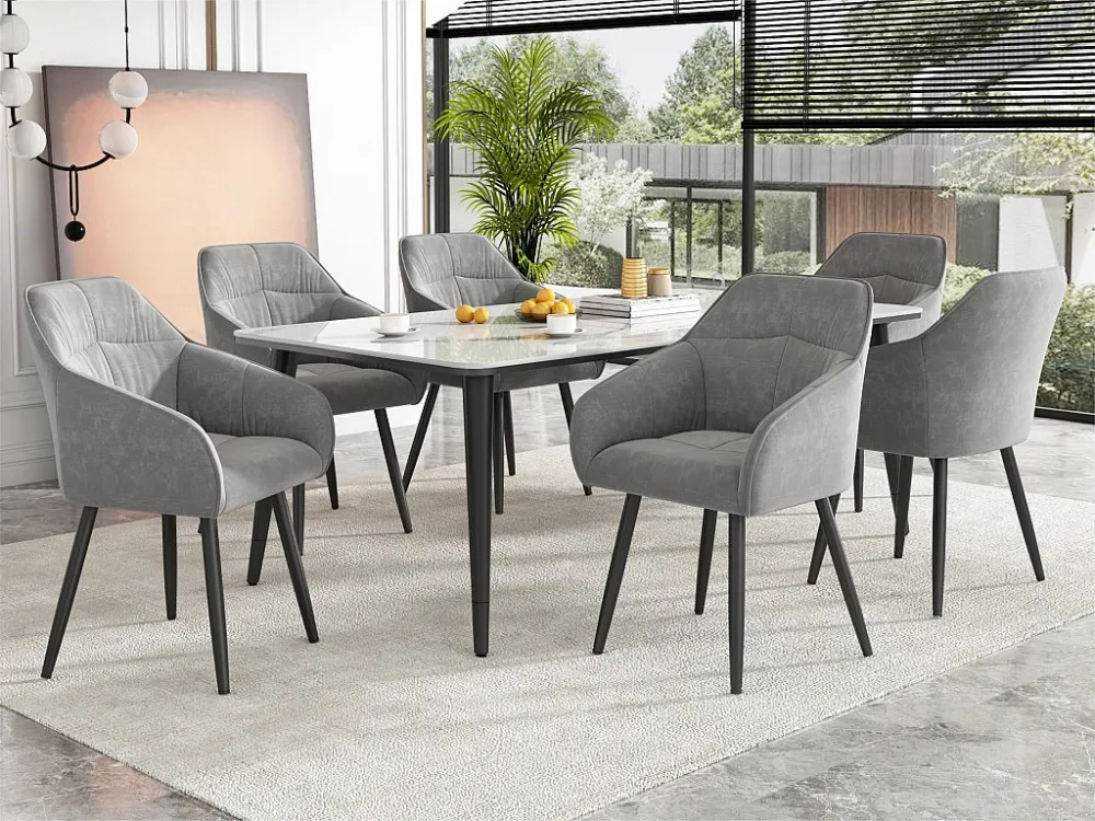 Set van 6 fluwelen stoelen met armleuningen - verstelbare poten - Grijs ModernLuxe