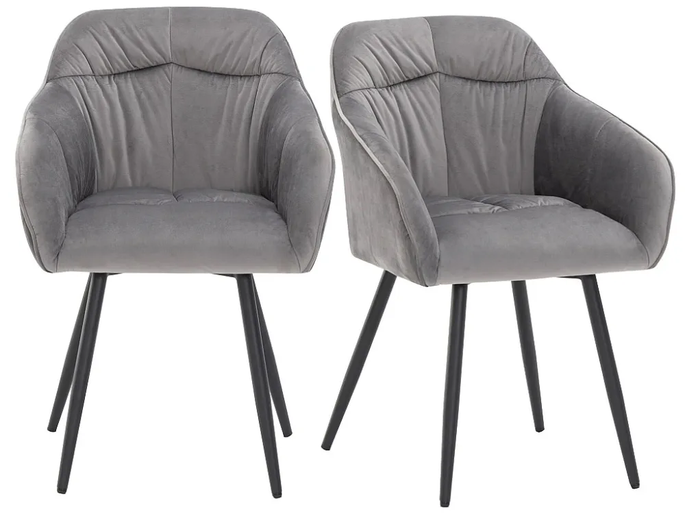 Set van 6 fluwelen stoelen met armleuningen - verstelbare poten - Grijs ModernLuxe