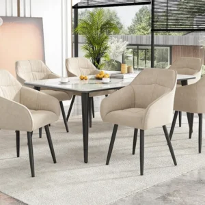Set van 6 fluwelen stoelen met armleuningen - verstelbare poten - Beige ModernLuxe