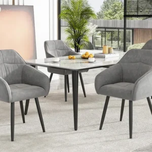 Set van 4 fluwelen stoelen met armleuningen - verstelbare poten - Grijs ModernLuxe