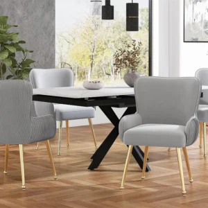 Set van 4 fluwelen stoelen - met armleuningen en gouden metalen poten - Grijs en goud ModernLuxe