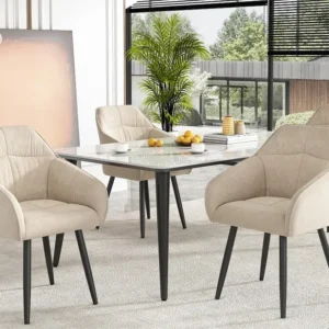 Set van 4 fluwelen stoelen met armleuningen - verstelbare poten - Beige ModernLuxe