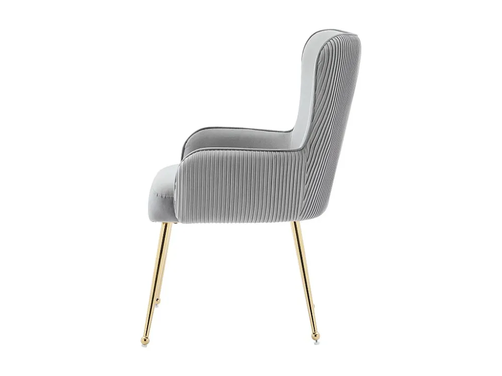Set van 6 fluwelen stoelen - met armleuningen en gouden metalen poten - Grijs en goud ModernLuxe
