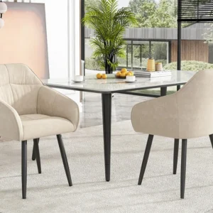 Set van 2 fluwelen stoelen met armleuningen - verstelbare poten - Beige ModernLuxe