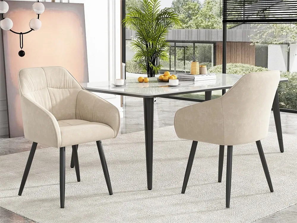 Set van 2 fluwelen stoelen met armleuningen - verstelbare poten - Beige ModernLuxe