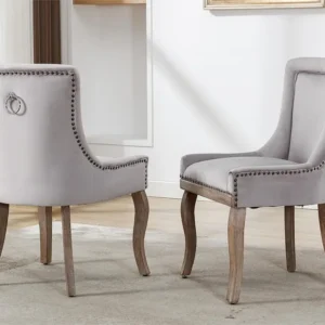 Set van 2 fluwelen stoelen - met massief houten poten - grijs ModernLuxe