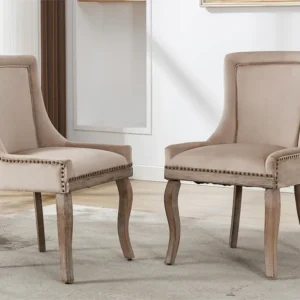 Set van 2 fluwelen stoelen - met massief houten poten - beige ModernLuxe