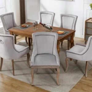 Set van 6 fluwelen stoelen - met massief houten poten - grijs ModernLuxe