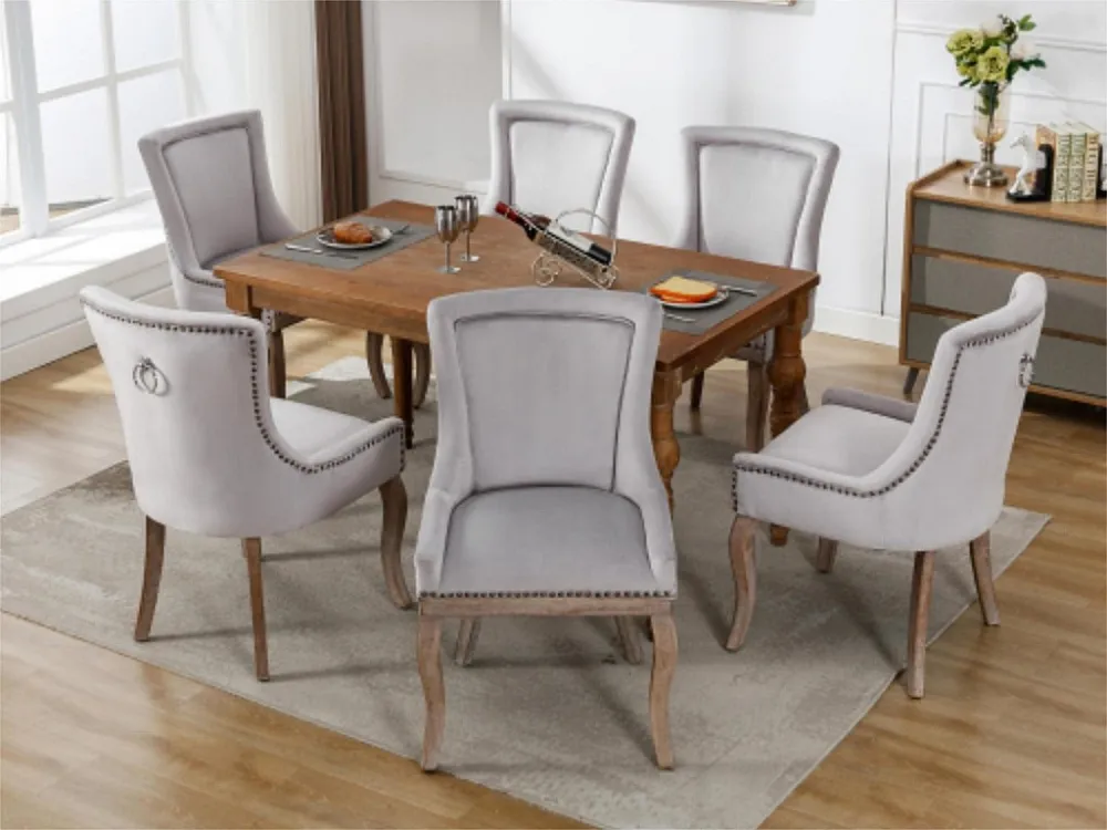 Set van 6 fluwelen stoelen - met massief houten poten - grijs ModernLuxe