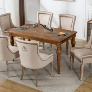 Set van 6 fluwelen stoelen - met massief houten poten - beige ModernLuxe
