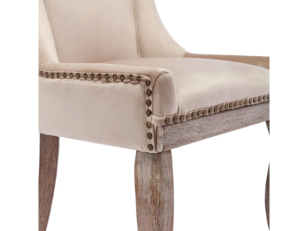 Set van 6 fluwelen stoelen - met massief houten poten - beige ModernLuxe