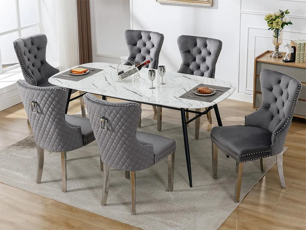 Set van 6 fluwelen stoelen met metalen poten - Grijs ModernLuxe