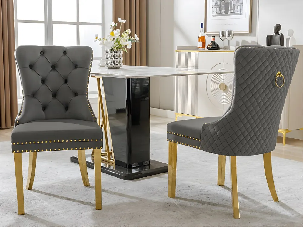 Set van 2 fluwelen stoelen met metalen poten - Grijs ModernLuxe