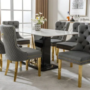 Set van 6 fluwelen stoelen met metalen poten - Grijs ModernLuxe