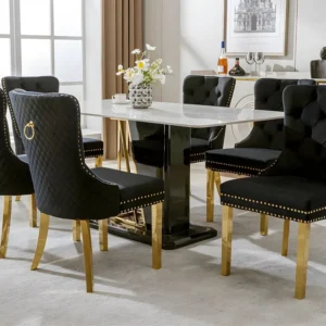 Set van 6 fluwelen stoelen met metalen poten - Zwart ModernLuxe