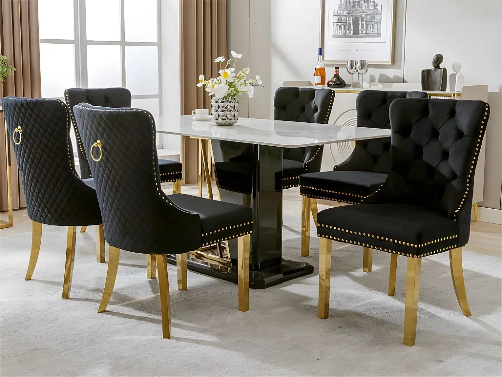 Set van 6 fluwelen stoelen met metalen poten - Zwart ModernLuxe