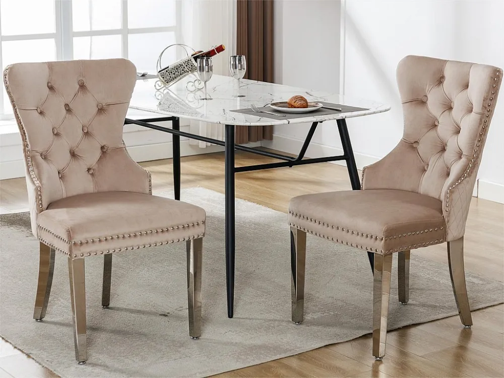 Set van 2 fluwelen stoelen met metalen poten - Beige ModernLuxe