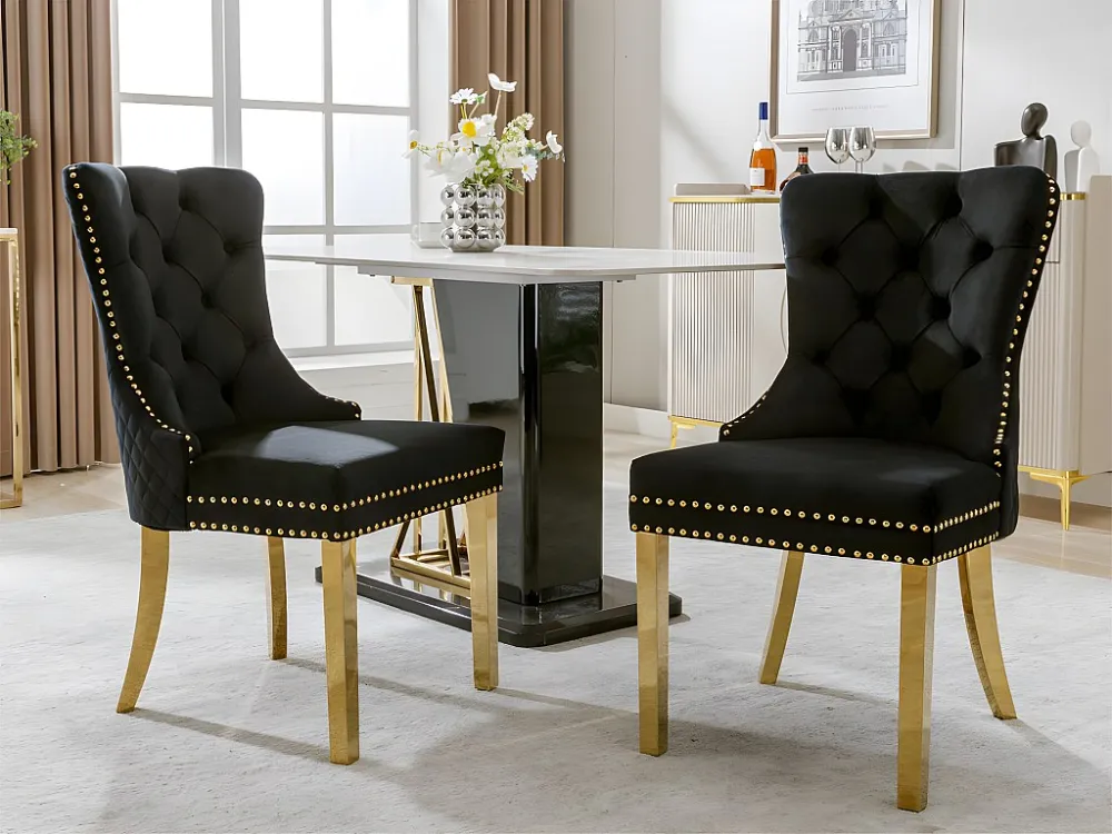 Set van 2 fluwelen stoelen met metalen poten - Zwart ModernLuxe