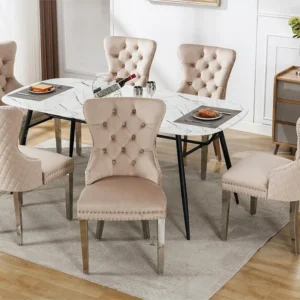 Set van 6 fluwelen stoelen met metalen poten - Beige ModernLuxe