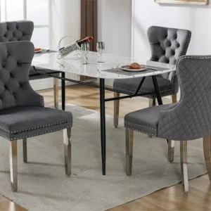 Set van 4 fluwelen stoelen met metalen poten - Grijs ModernLuxe