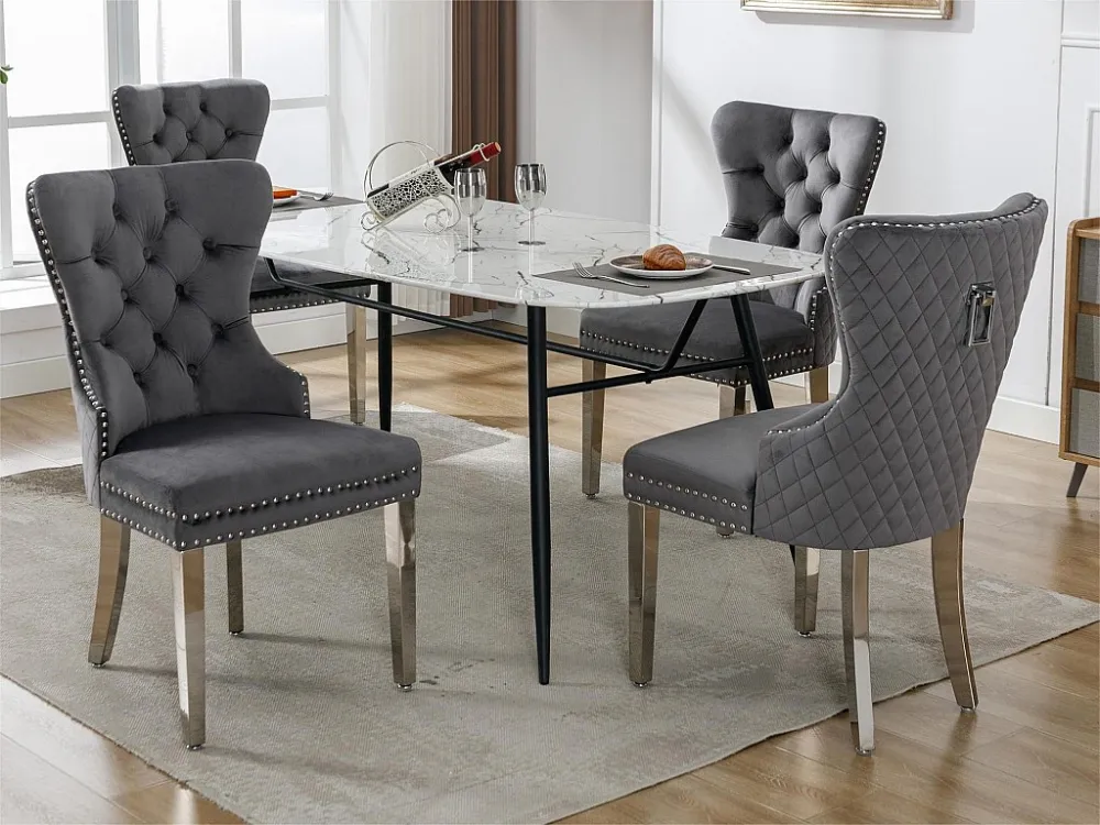 Set van 4 fluwelen stoelen met metalen poten - Grijs ModernLuxe