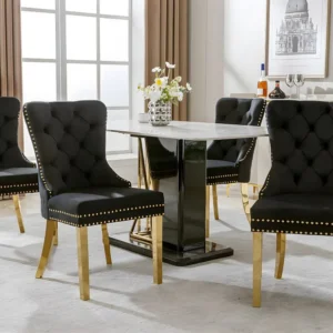 Set van 4 fluwelen stoelen met metalen poten - Zwart ModernLuxe
