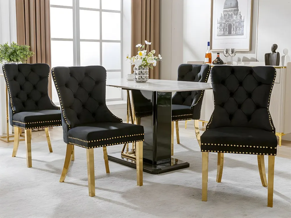 Set van 4 fluwelen stoelen met metalen poten - Zwart ModernLuxe