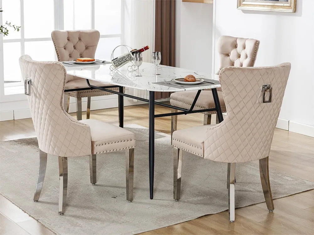 Set van 4 fluwelen stoelen met metalen poten - Beige ModernLuxe