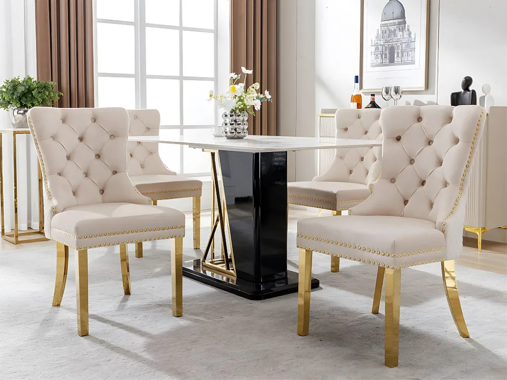Set van 4 fluwelen stoelen met metalen poten - Beige ModernLuxe