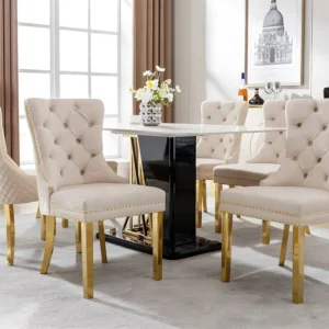 Set van 6 fluwelen stoelen met metalen poten - Beige ModernLuxe