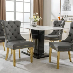Set van 4 fluwelen stoelen met metalen poten - Grijs ModernLuxe