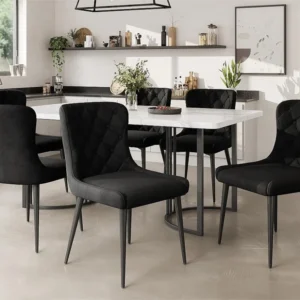 Set van 6 fluwelen stoelen met zwarte ijzeren poten - Zwart ModernLuxe