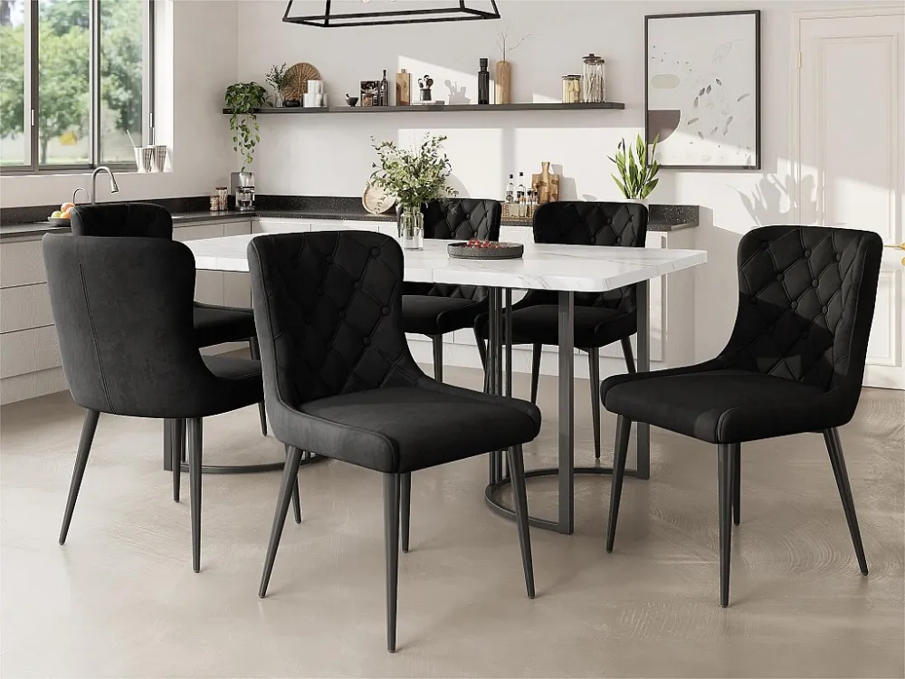 Set van 6 fluwelen stoelen met zwarte ijzeren poten - Zwart ModernLuxe