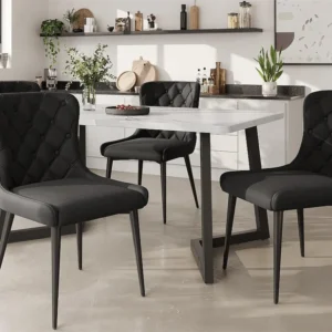 Set van 4 fluwelen stoelen met zwarte ijzeren poten - Zwart ModernLuxe