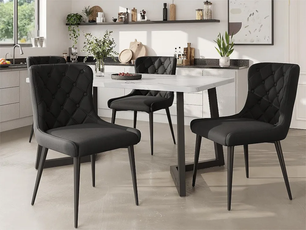 Set van 4 fluwelen stoelen met zwarte ijzeren poten - Zwart ModernLuxe