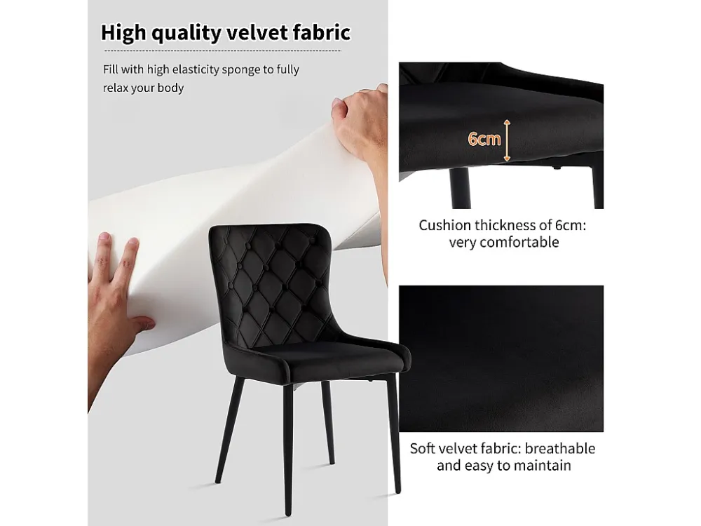 Set van 4 fluwelen stoelen met zwarte ijzeren poten - Zwart ModernLuxe