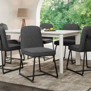 Set van 6 gestoffeerde linnen stoelen - zwarte metalen structuur - grijs ModernLuxe