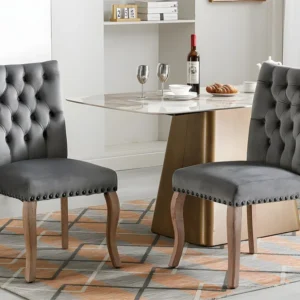 Set van 2 gewatteerde fluwelen stoelen - massief houten frame - grijs ModernLuxe