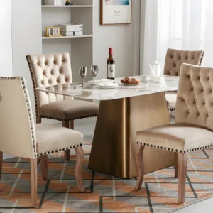 Set van 4 gewatteerde fluwelen stoelen - massief houten frame - beige ModernLuxe