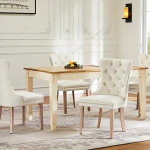 Set van 4 gewatteerde fluwelen stoelen - massief houten frame - Beige ModernLuxe