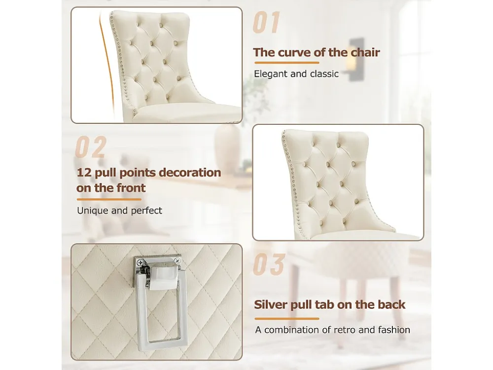 Set van 4 gewatteerde fluwelen stoelen - massief houten frame - Beige ModernLuxe