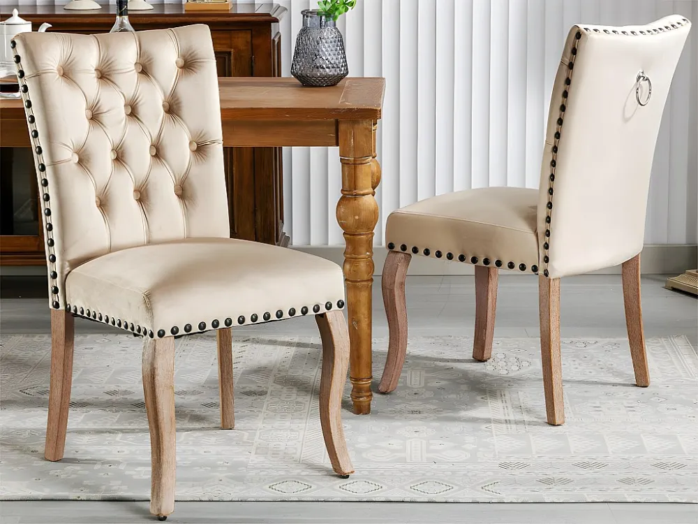 Set van 2 gewatteerde fluwelen stoelen - massief houten frame - beige ModernLuxe